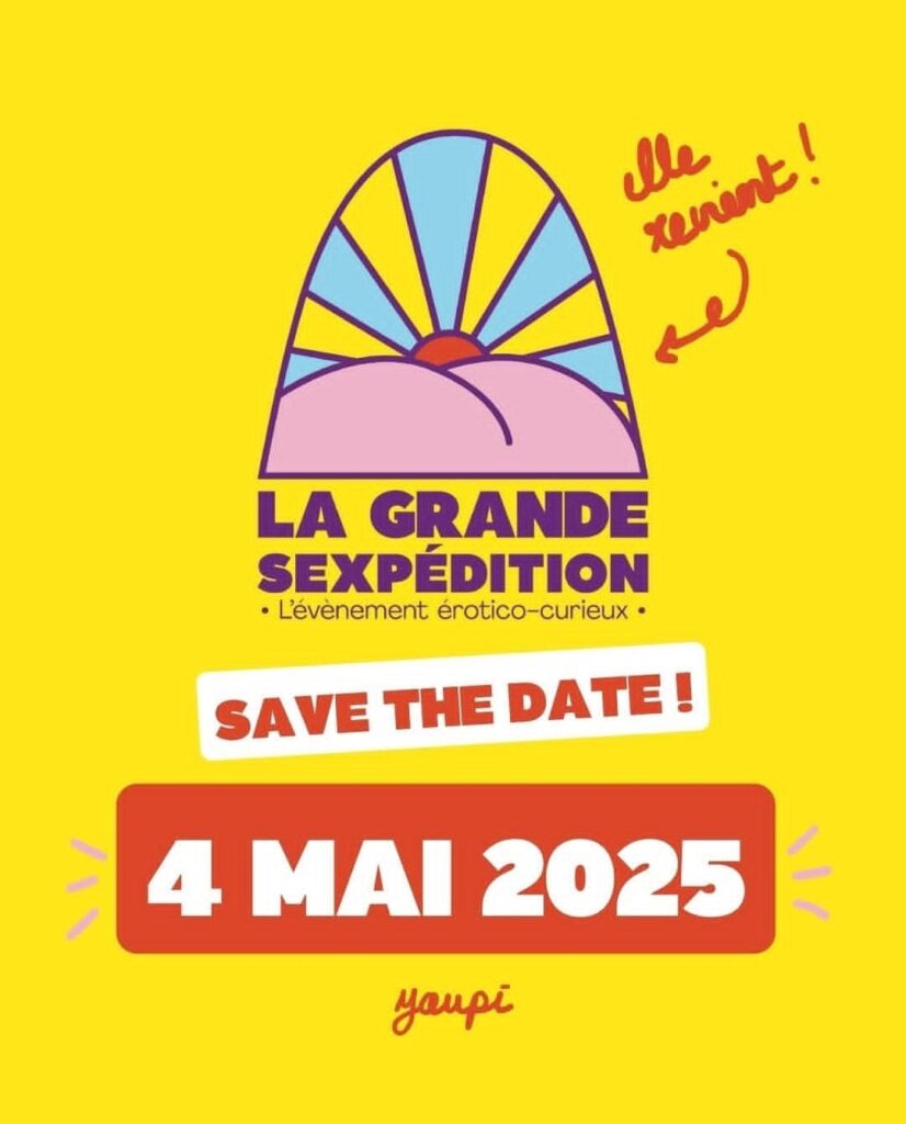 affiche de l'évènnement La grande Sexpedition fond jaune avec les info de dates
